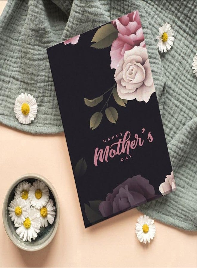 PICKKART Elegant Mother's Day Card with Pink Roses and Daisies, Black Floral Design, A5 Size (Black) - Image 1